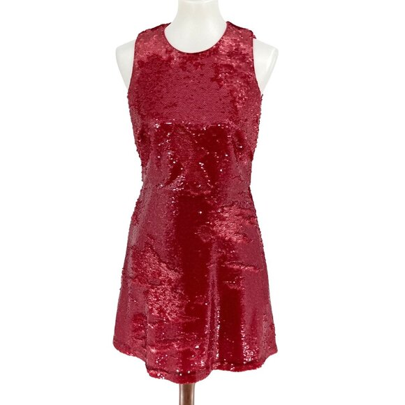 Shoshanna Midnight Red Sequin Sleeveless A-Line Party Dress Size 6 - Picture 2 of 6